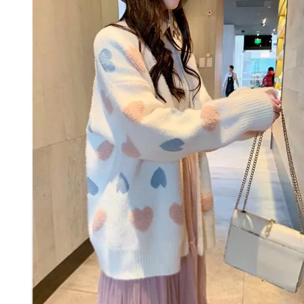💖HP💙 Sweater cardigan heart sweater cute button down - Picture 6 of 7